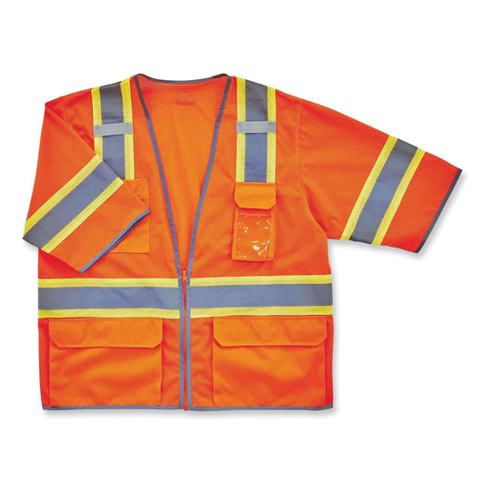 ergodyne GloWear 8346Z Class 3 Two-Tone Hi-Vis Surveyor Zipper Vest, Large/X-Large, Orange (24155)