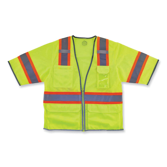 ergodyne GloWear 8346Z Class 3 Two-Tone Hi-Vis Surveyor Zipper Vest, 2X-Large/3X-Large, Lime (24167)