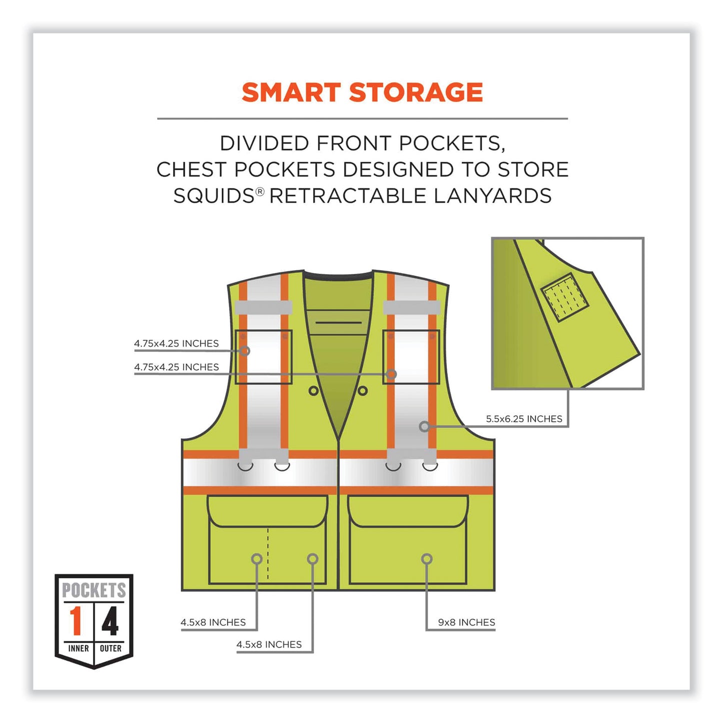 ergodyne GloWear 8231TV Class 2 Hi-Vis Tool Tethering Safety Vest, Polyester, Large/X-Large, Lime (24175)