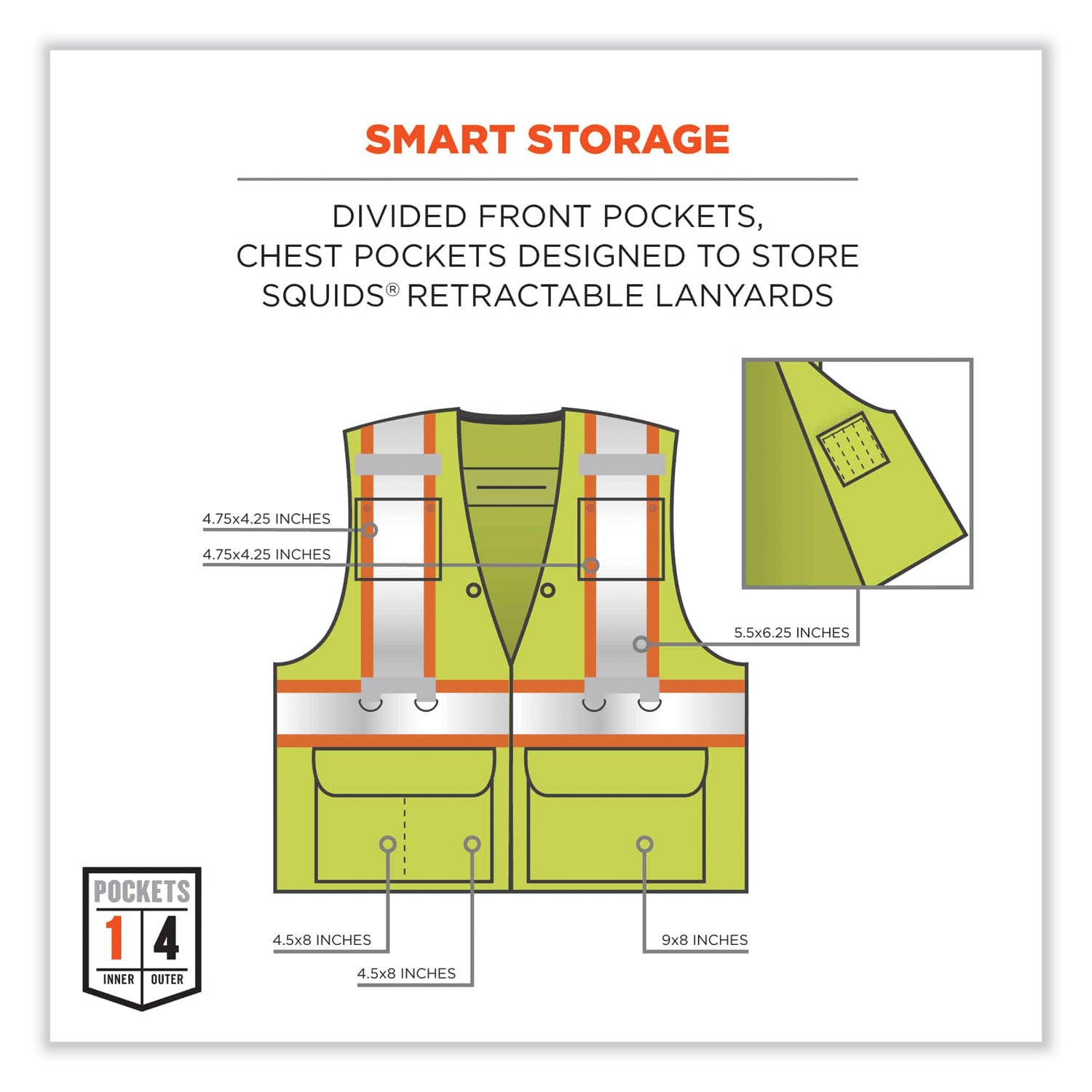 ergodyne GloWear 8231TV Class 2 Hi-Vis Tool Tethering Safety Vest, Polyester, Large/X-Large, Lime (24175)