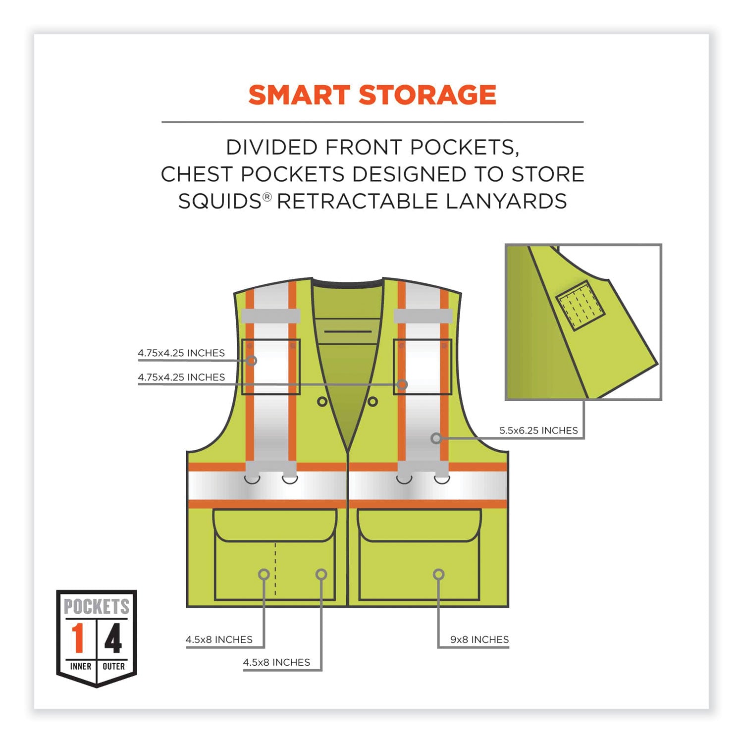 ergodyne GloWear 8231TV Class 2 Hi-Vis Tool Tethering Safety Vest, Polyester, 2X-Large/3X-Large, Lime (24177)