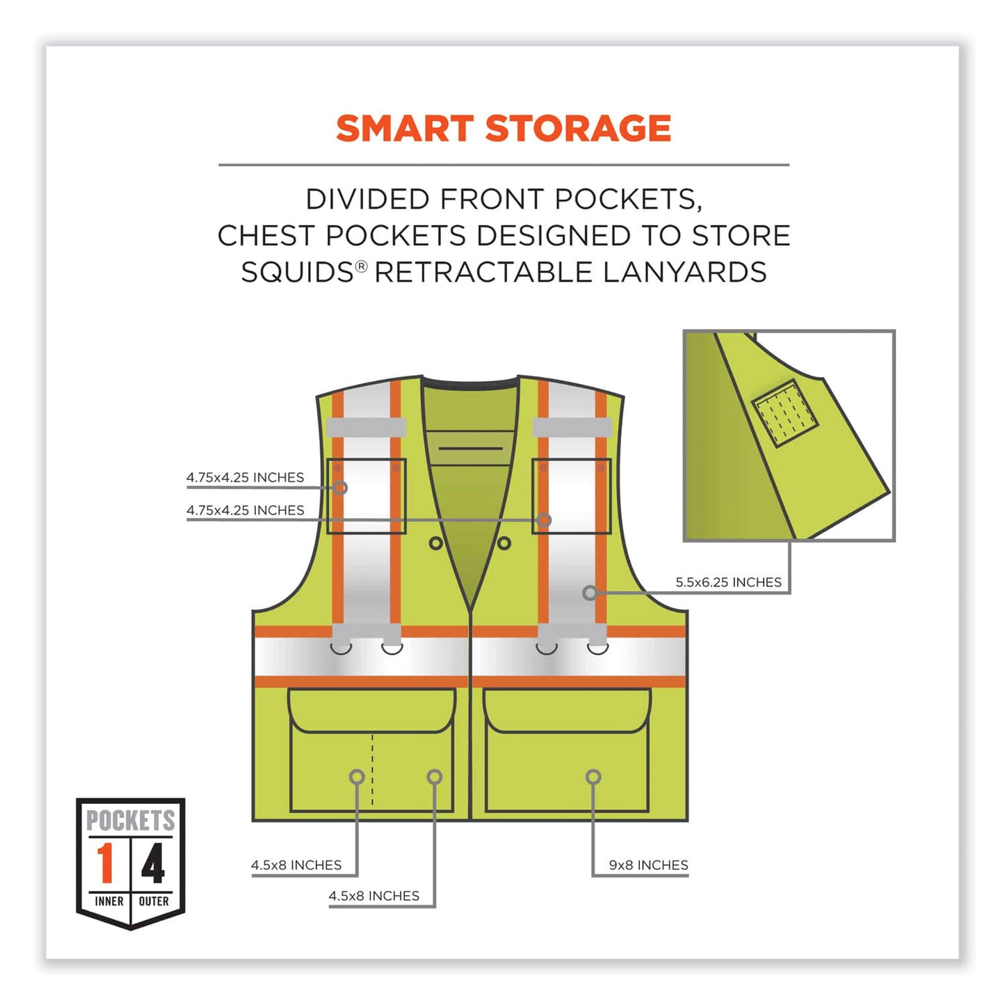 ergodyne GloWear 8231TV Class 2 Hi-Vis Tool Tethering Safety Vest, Polyester, 4X-Large/5X-Large, Lime (24179)