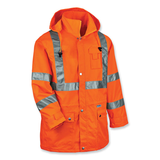 ergodyne GloWear 8365 Class 3 Hi-Vis Rain Jacket, Polyester, Small, Orange (24312)