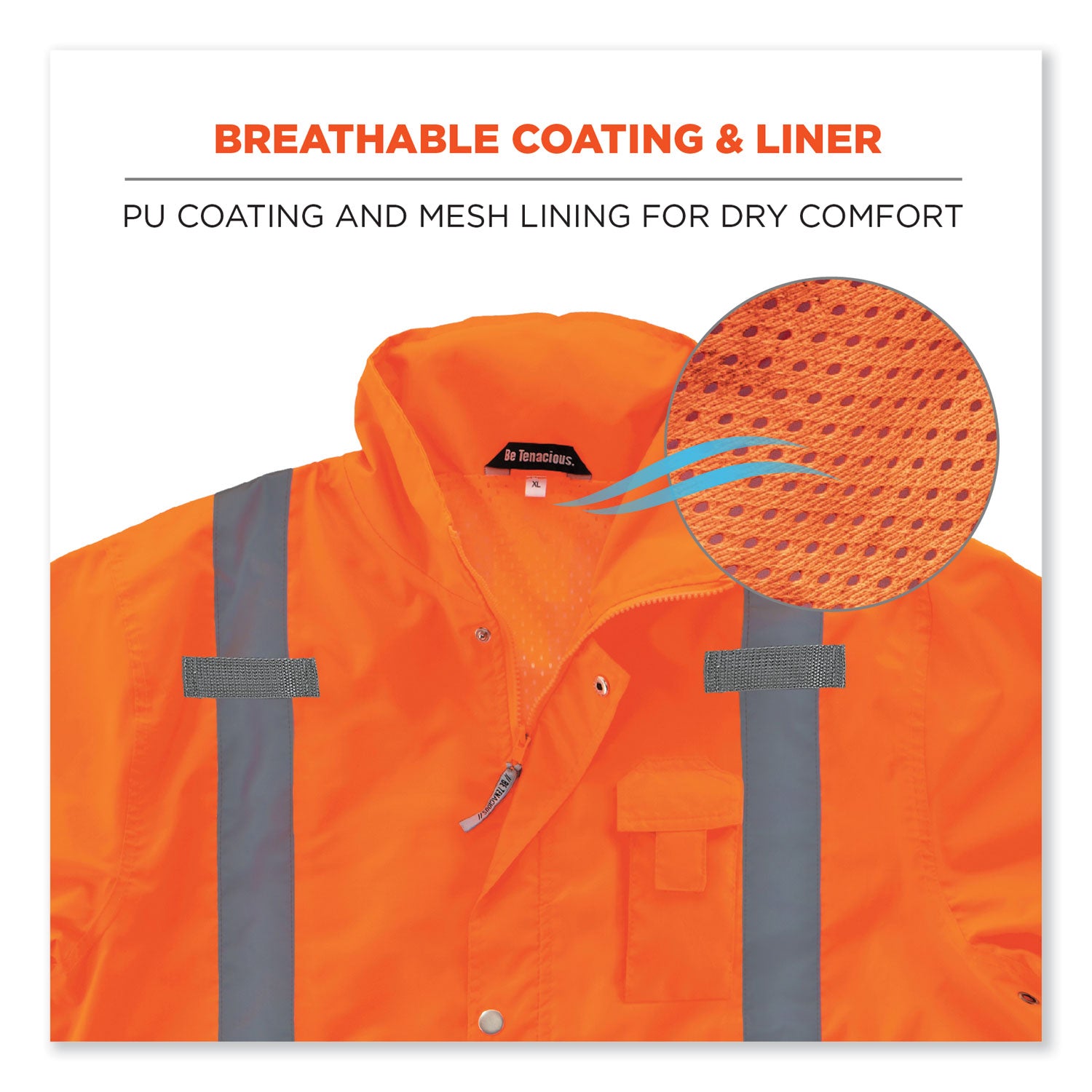 ergodyne GloWear 8365 Class 3 Hi-Vis Rain Jacket, Polyester, Large, Orange (24314)