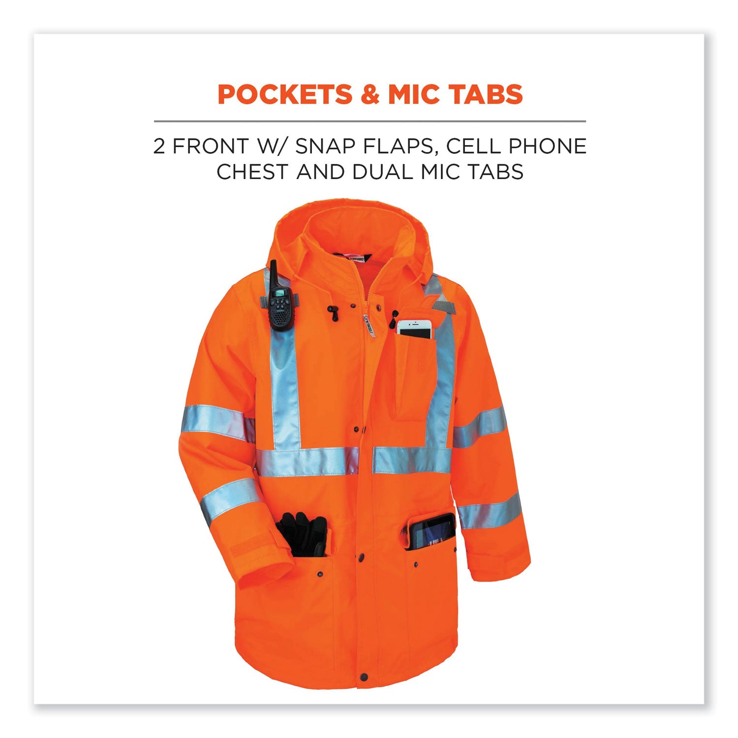 ergodyne GloWear 8365 Class 3 Hi-Vis Rain Jacket, Polyester, X-Large, Orange (24315)