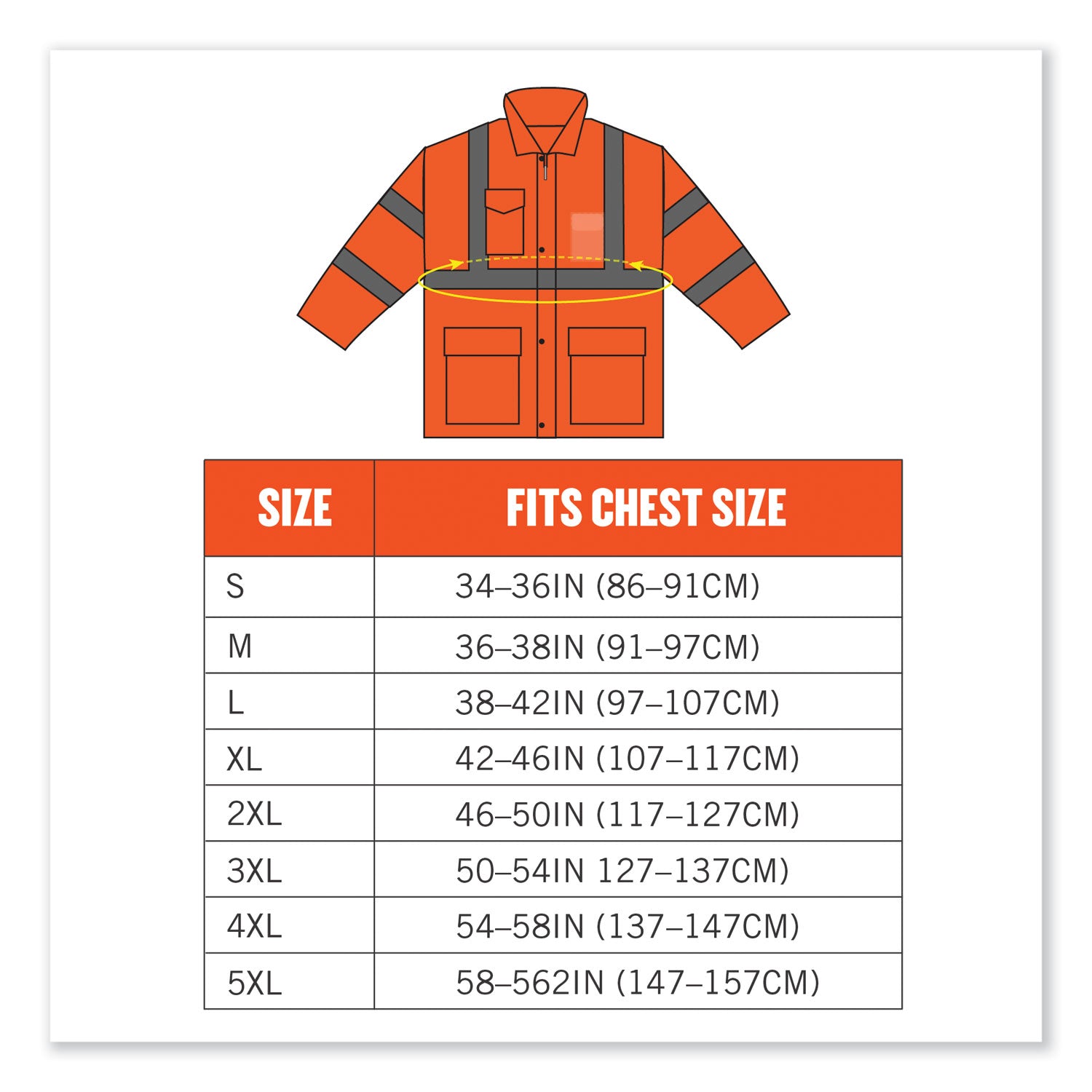 ergodyne GloWear 8365 Class 3 Hi-Vis Rain Jacket, Polyester, X-Large, Orange (24315)