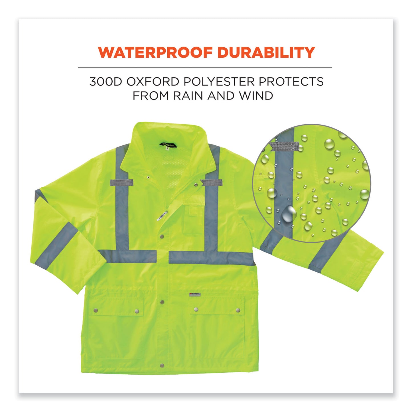 ergodyne GloWear 8365 Class 3 Hi-Vis Rain Jacket, Polyester, Small, Lime (24322)