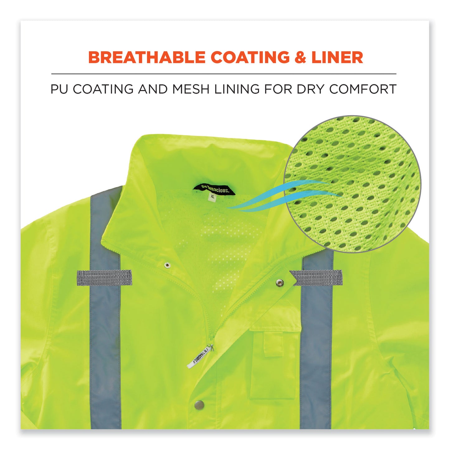 ergodyne GloWear 8365 Class 3 Hi-Vis Rain Jacket, Polyester, Small, Lime (24322)