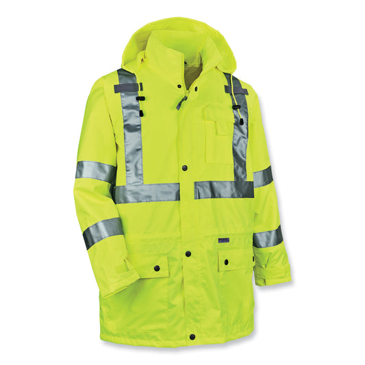 ergodyne GloWear 8365 Class 3 Hi-Vis Rain Jacket, Polyester, Small, Lime (24322)