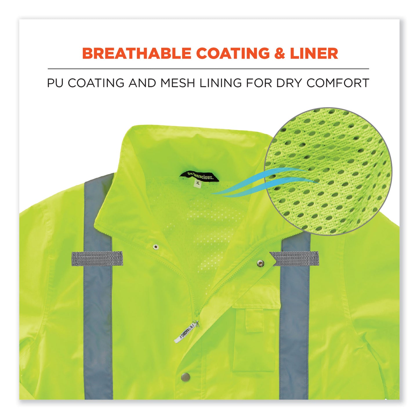 ergodyne GloWear 8365 Class 3 Hi-Vis Rain Jacket, Polyester, Medium, Lime (24323)