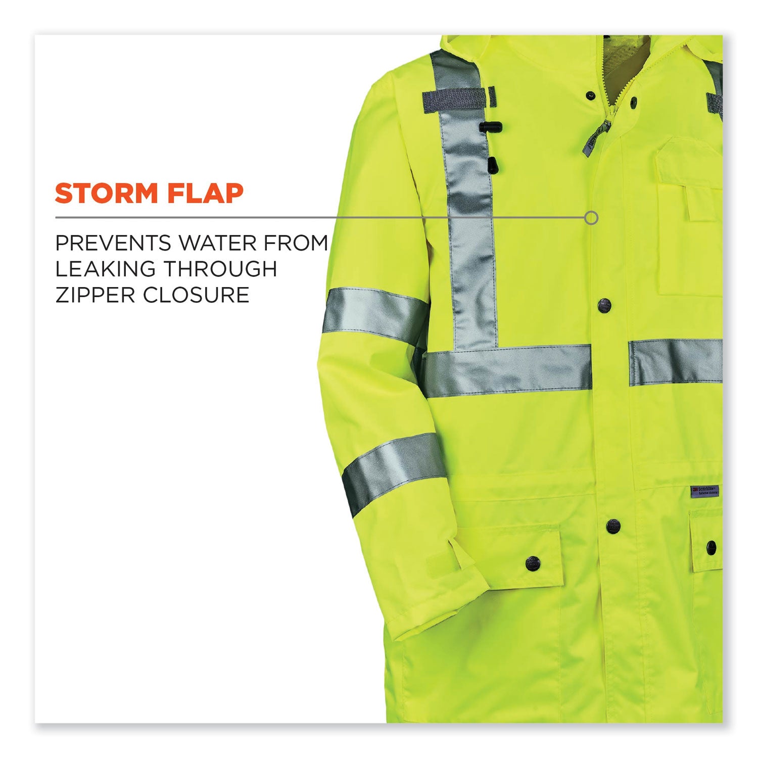 ergodyne GloWear 8365 Class 3 Hi-Vis Rain Jacket, Polyester, Medium, Lime (24323)