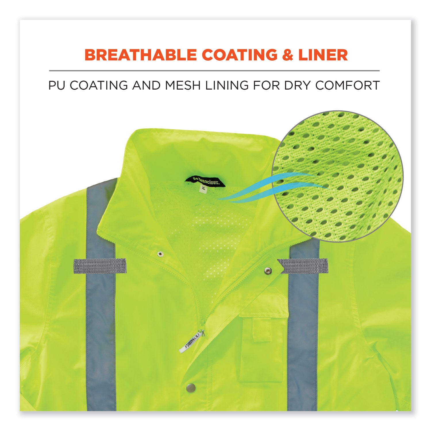 ergodyne GloWear 8365 Class 3 Hi-Vis Rain Jacket, Polyester, X-Large, Lime (24325)