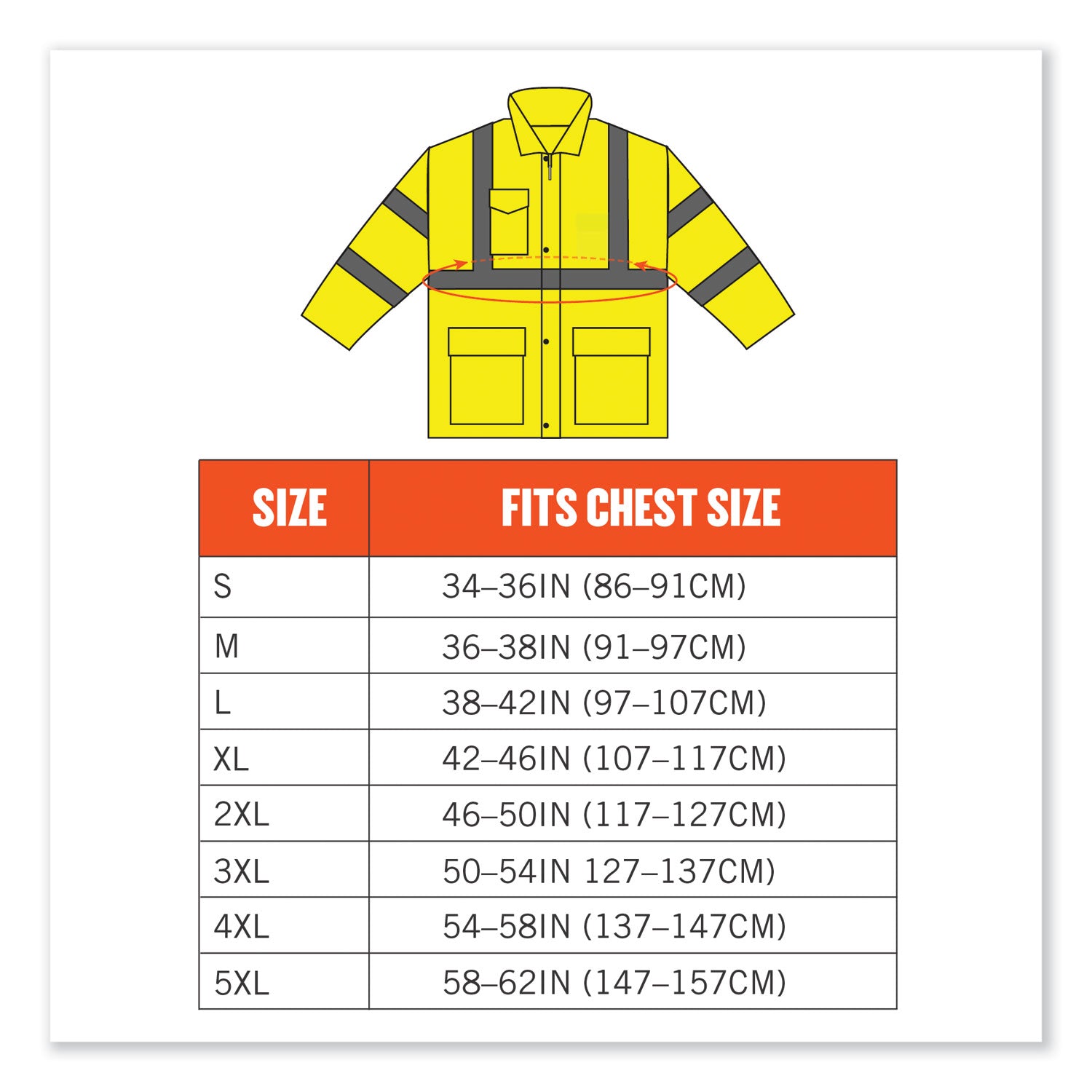 ergodyne GloWear 8365 Class 3 Hi-Vis Rain Jacket, Polyester, X-Large, Lime (24325)