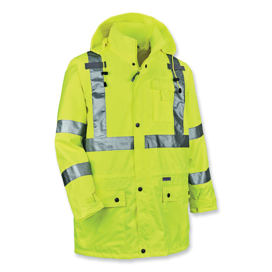 ergodyne GloWear 8365 Class 3 Hi-Vis Rain Jacket, Polyester, X-Large, Lime (24325)