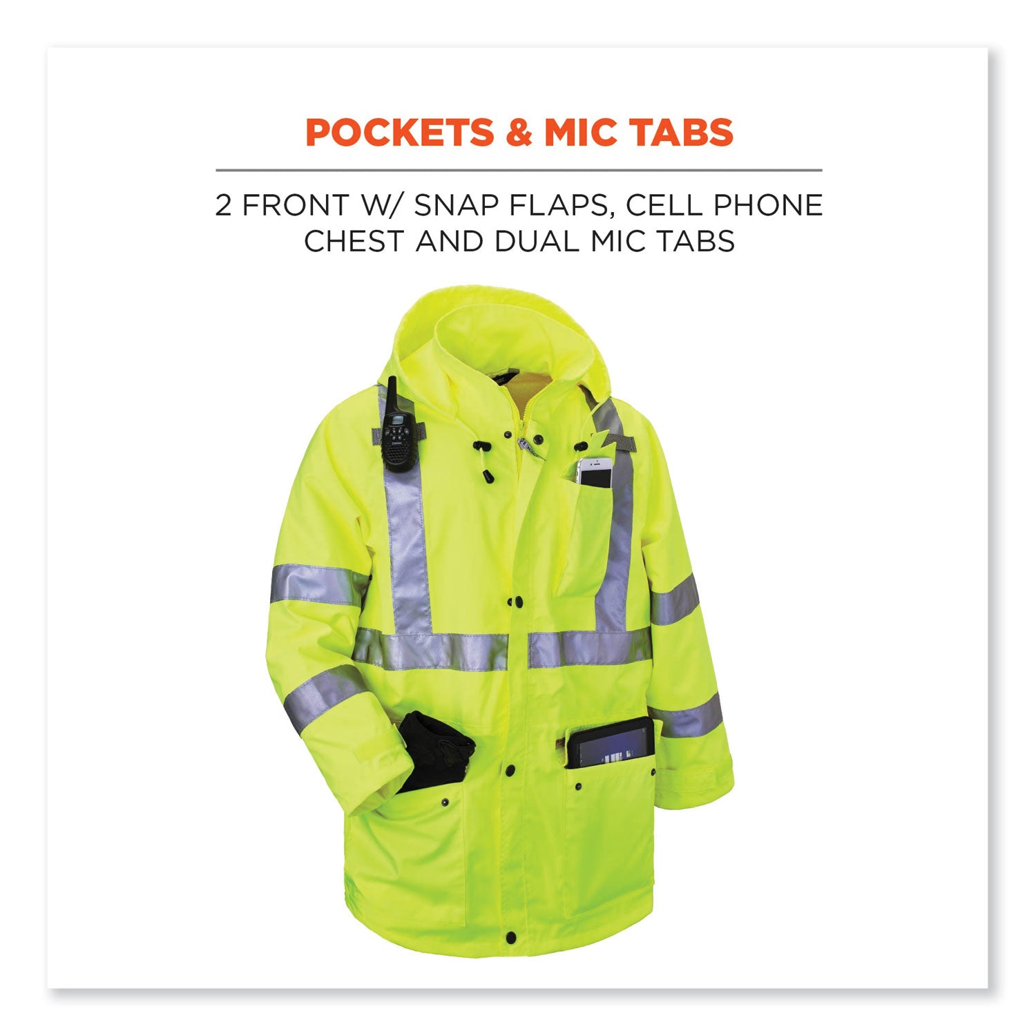 ergodyne GloWear 8365 Class 3 Hi-Vis Rain Jacket, Polyester, 2X-Large, Lime (24326)