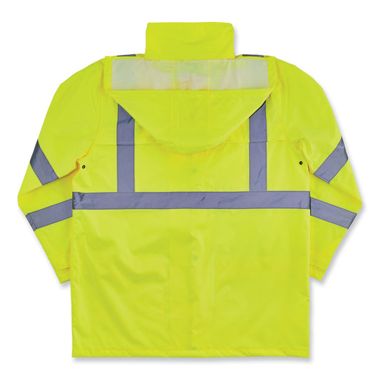 ergodyne GloWear 8366 Class 3 Lightweight Hi-Vis Rain Jacket, Polyester, Large, Lime (24334)