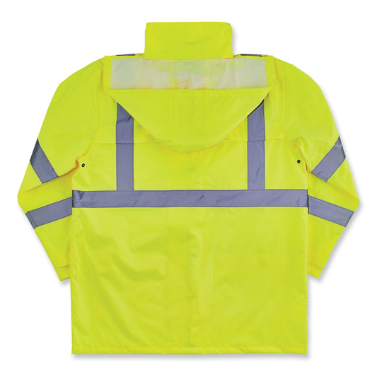 ergodyne GloWear 8366 Class 3 Lightweight Hi-Vis Rain Jacket, Polyester, X-Large, Lime (24335)