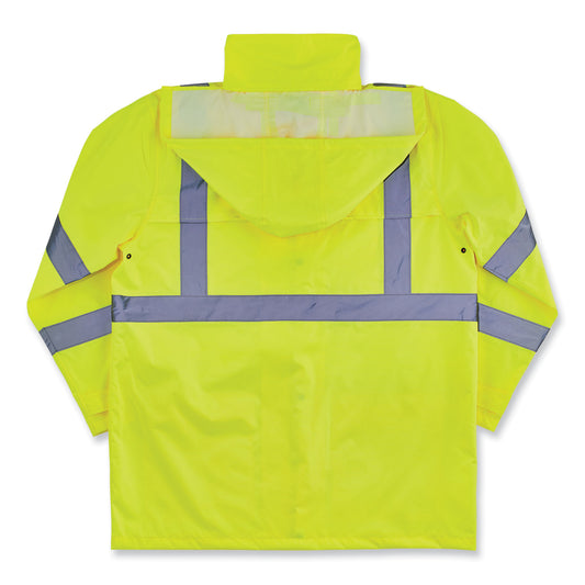 ergodyne GloWear 8366 Class 3 Lightweight Hi-Vis Rain Jacket, Polyester, 4X-Large, Lime (24338)