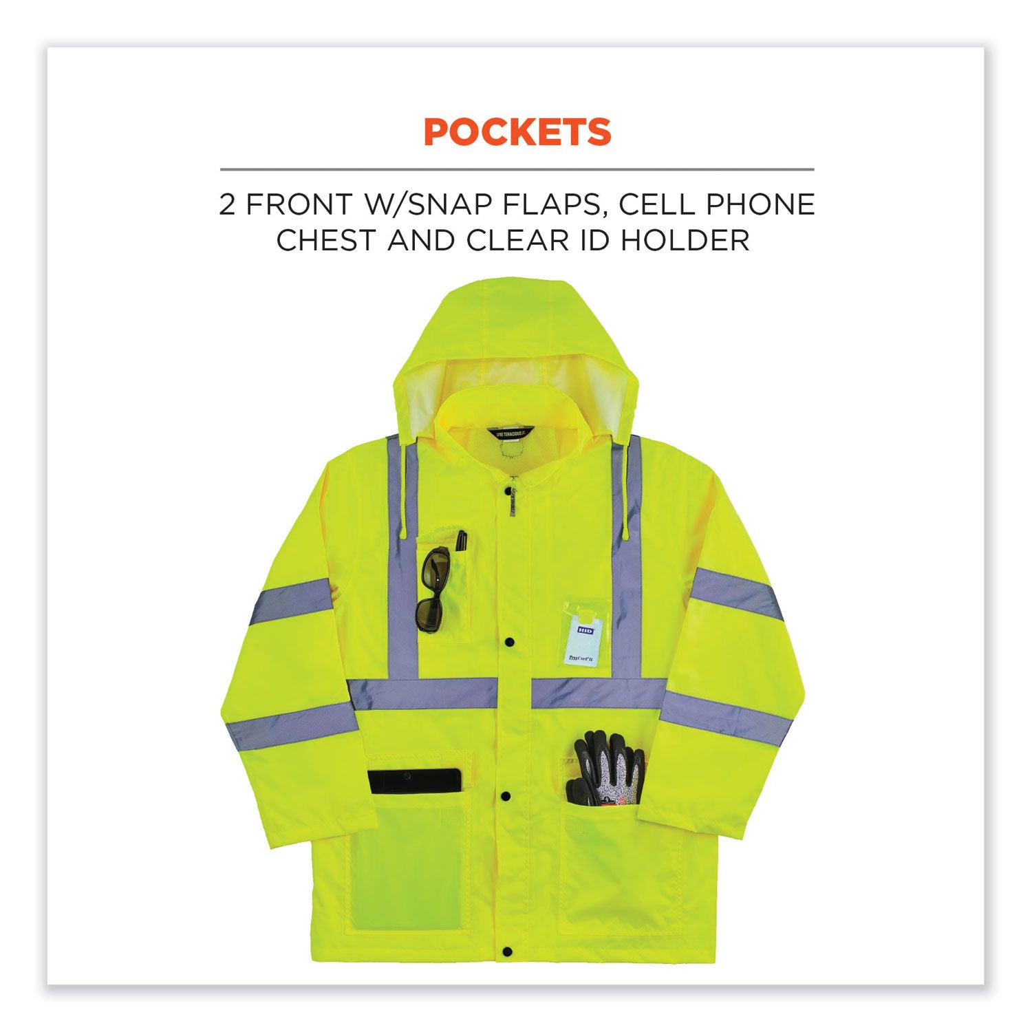 ergodyne GloWear 8366 Class 3 Lightweight Hi-Vis Rain Jacket, Polyester, 5X-Large, Lime (24339)