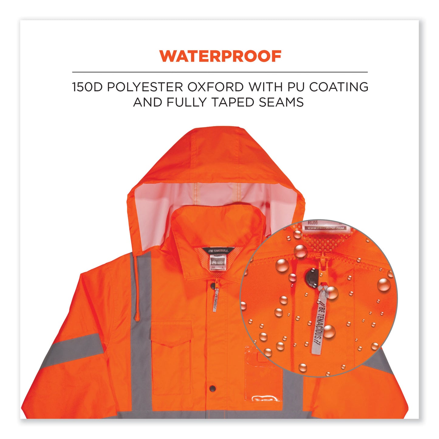 ergodyne GloWear 8366 Class 3 Lightweight Hi-Vis Rain Jacket, Polyester, Small, Orange (24362)