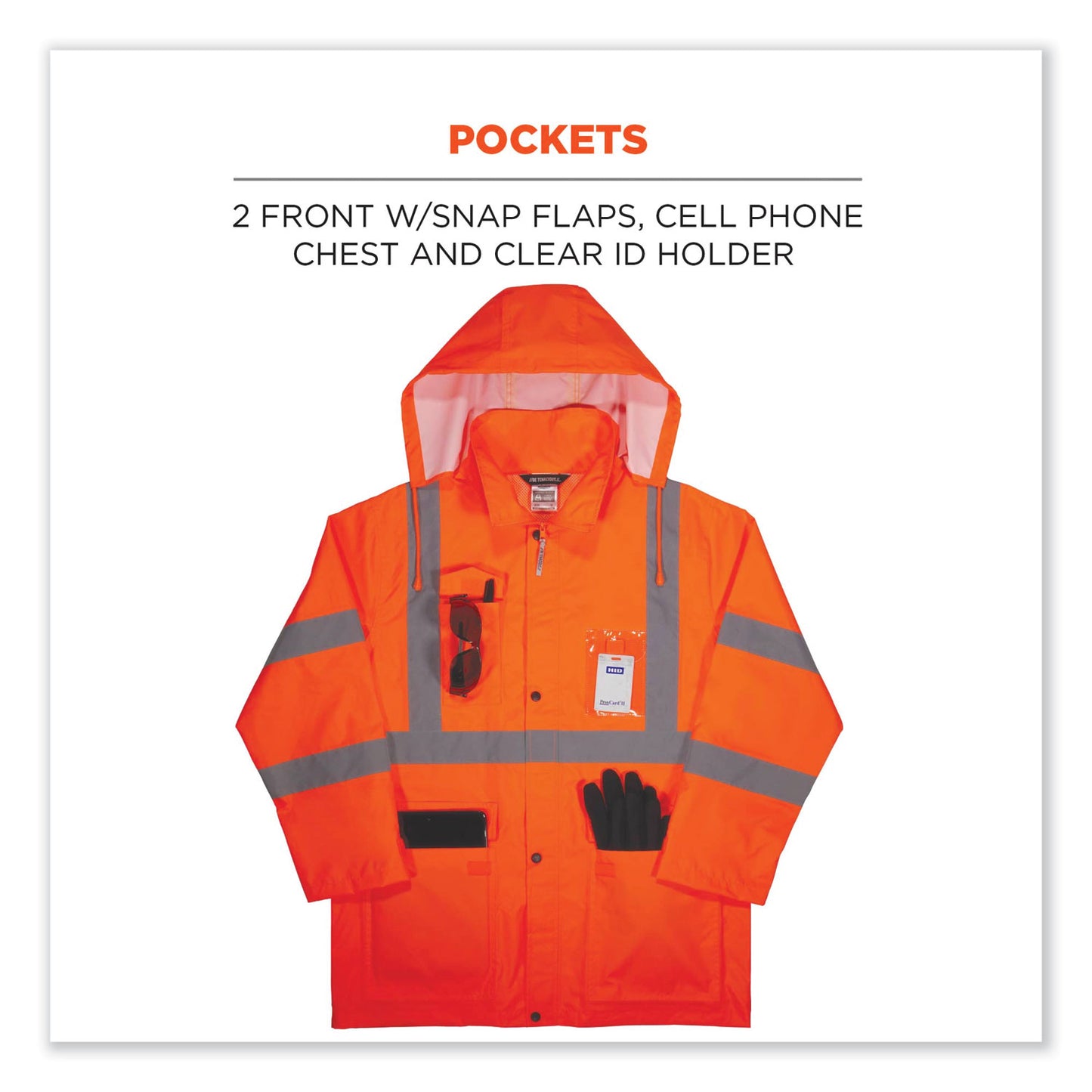 ergodyne GloWear 8366 Class 3 Lightweight Hi-Vis Rain Jacket, Polyester, Large, Orange (24364)