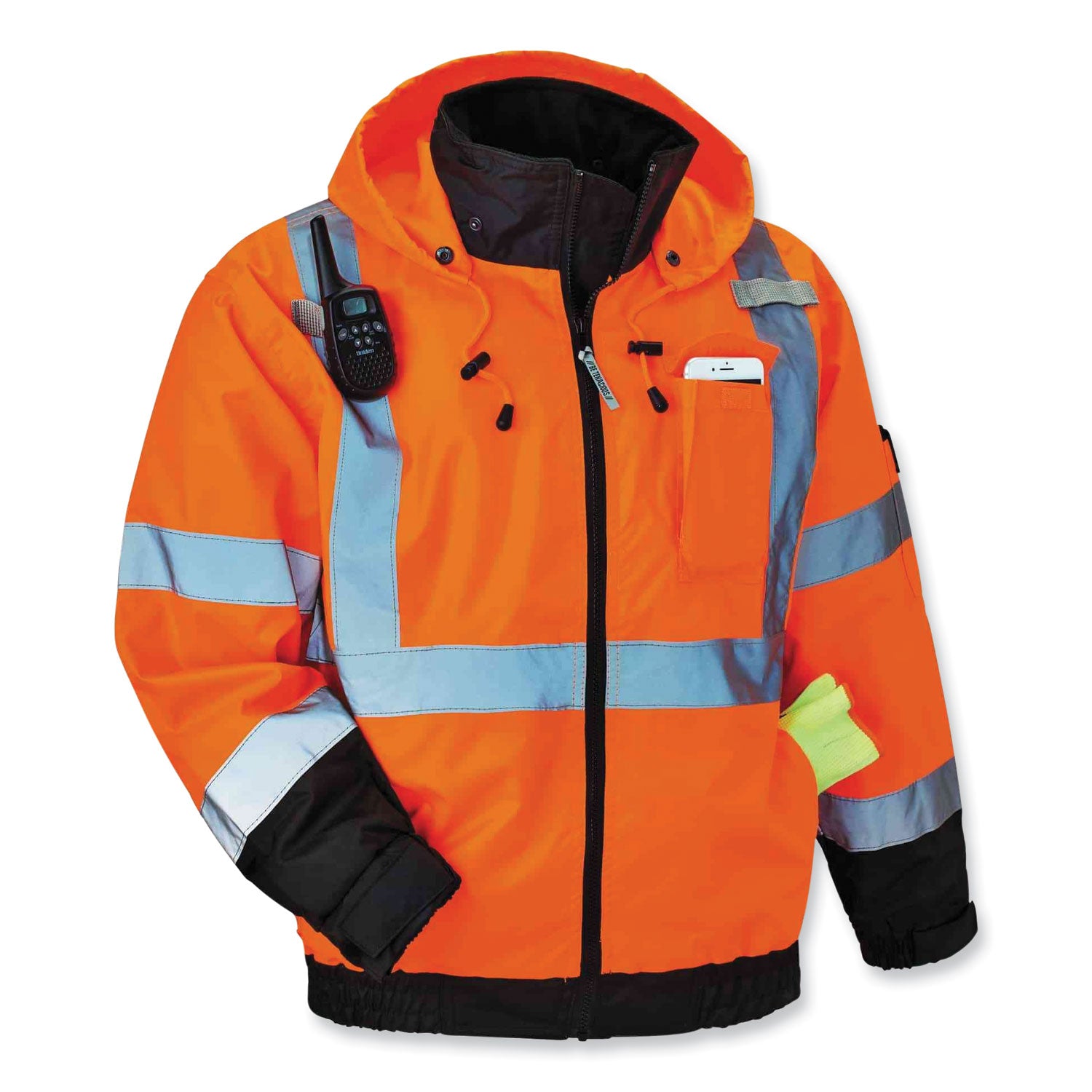 ergodyne GloWear 8379 Class 3 Hi-Vis Fleece Lined Bomber Jacket, Orange, Large (24464)