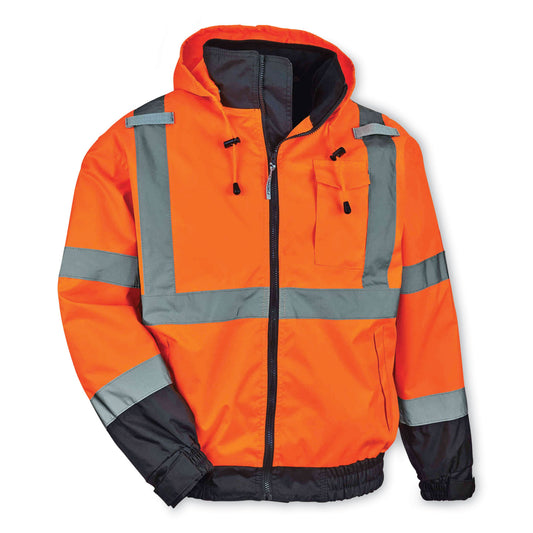 ergodyne GloWear 8379 Class 3 Hi-Vis Fleece Lined Bomber Jacket, Orange, X-Large (24465)