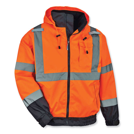 ergodyne GloWear 8379 Class 3 Hi-Vis Fleece Lined Bomber Jacket, Orange, 4X-Large (24468)