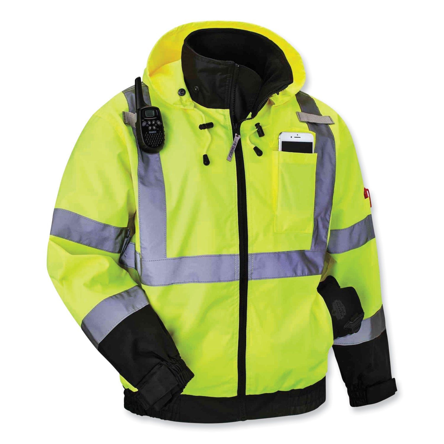 ergodyne GloWear 8379 Class 3 Hi-Vis Fleece Lined Bomber Jacket, Lime, Large (24474)