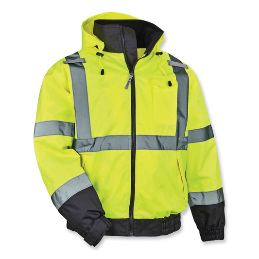 ergodyne GloWear 8379 Class 3 Hi-Vis Fleece Lined Bomber Jacket, Lime, Large (24474)