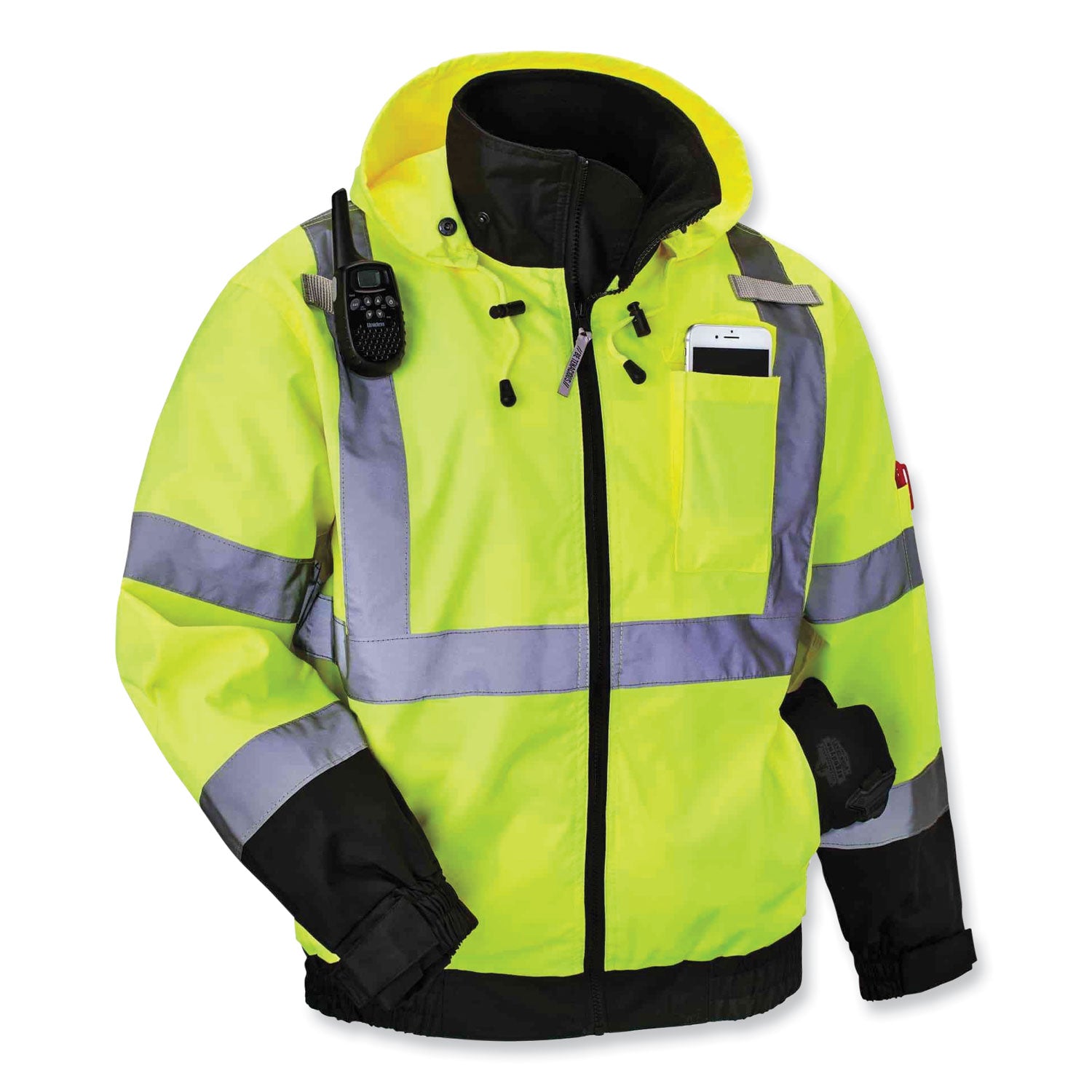 ergodyne GloWear 8379 Class 3 Hi-Vis Fleece Lined Bomber Jacket, Lime, 5X-Large (24479)