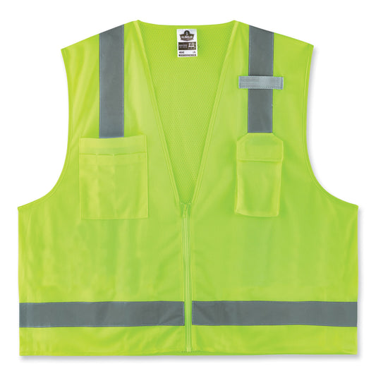 ergodyne GloWear 8249Z-S Single Size Class 2 Economy Surveyors Zipper Vest, Polyester, X-Small, Lime (24501)