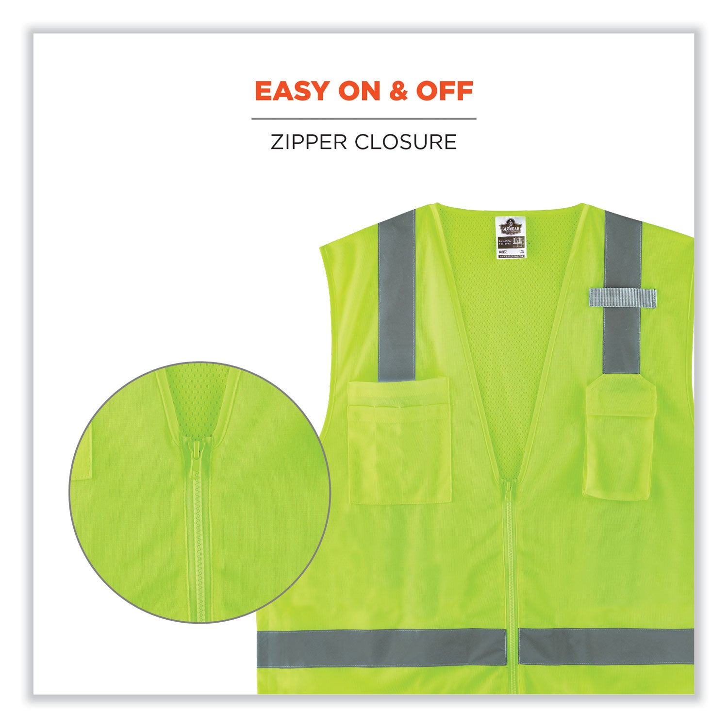 ergodyne GloWear 8249Z-S Single Size Class 2 Economy Surveyors Zipper Vest, Polyester, Small, Lime (24502)