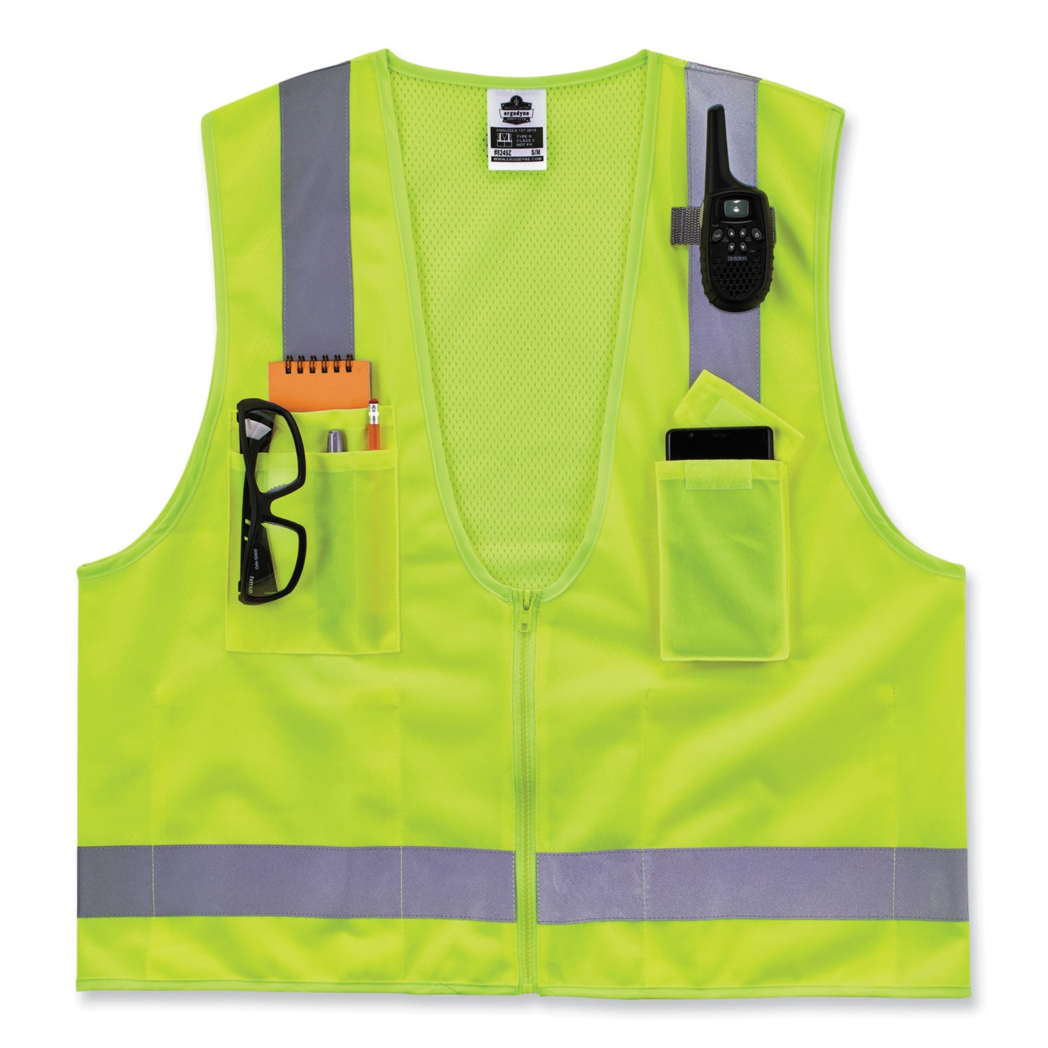 ergodyne GloWear 8249Z-S Single Size Class 2 Economy Surveyors Zipper Vest, Polyester, Small, Lime (24502)