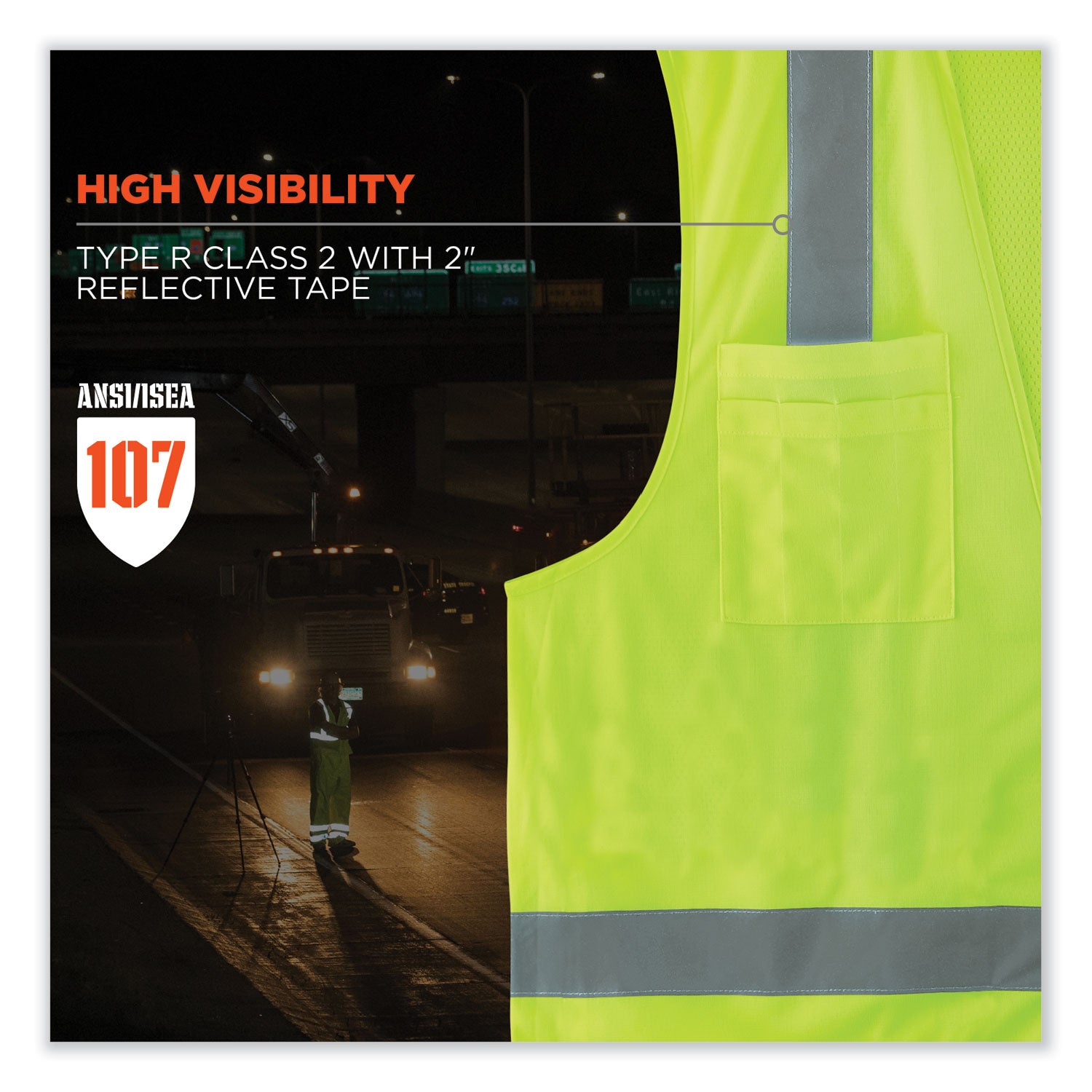 ergodyne GloWear 8249Z-S Single Size Class 2 Economy Surveyors Zipper Vest, Polyester, Medium, Lime (24503)
