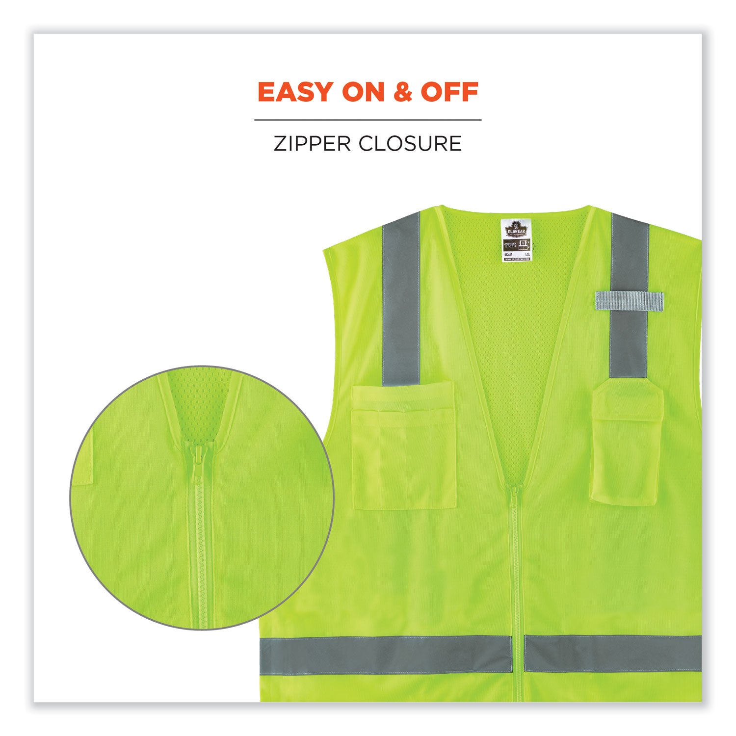 ergodyne GloWear 8249Z-S Single Size Class 2 Economy Surveyors Zipper Vest, Polyester, Medium, Lime (24503)