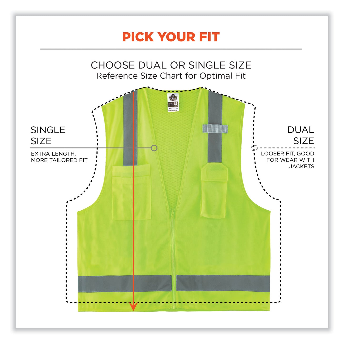 ergodyne GloWear 8249Z-S Single Size Class 2 Economy Surveyors Zipper Vest, Polyester, Medium, Lime (24503)