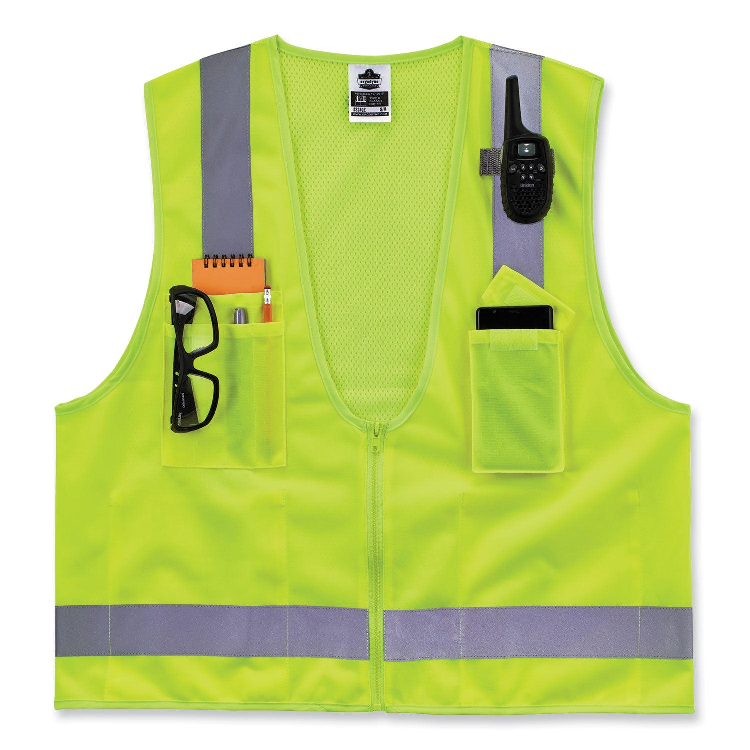 ergodyne GloWear 8249Z-S Single Size Class 2 Economy Surveyors Zipper Vest, Polyester, Medium, Lime (24503)
