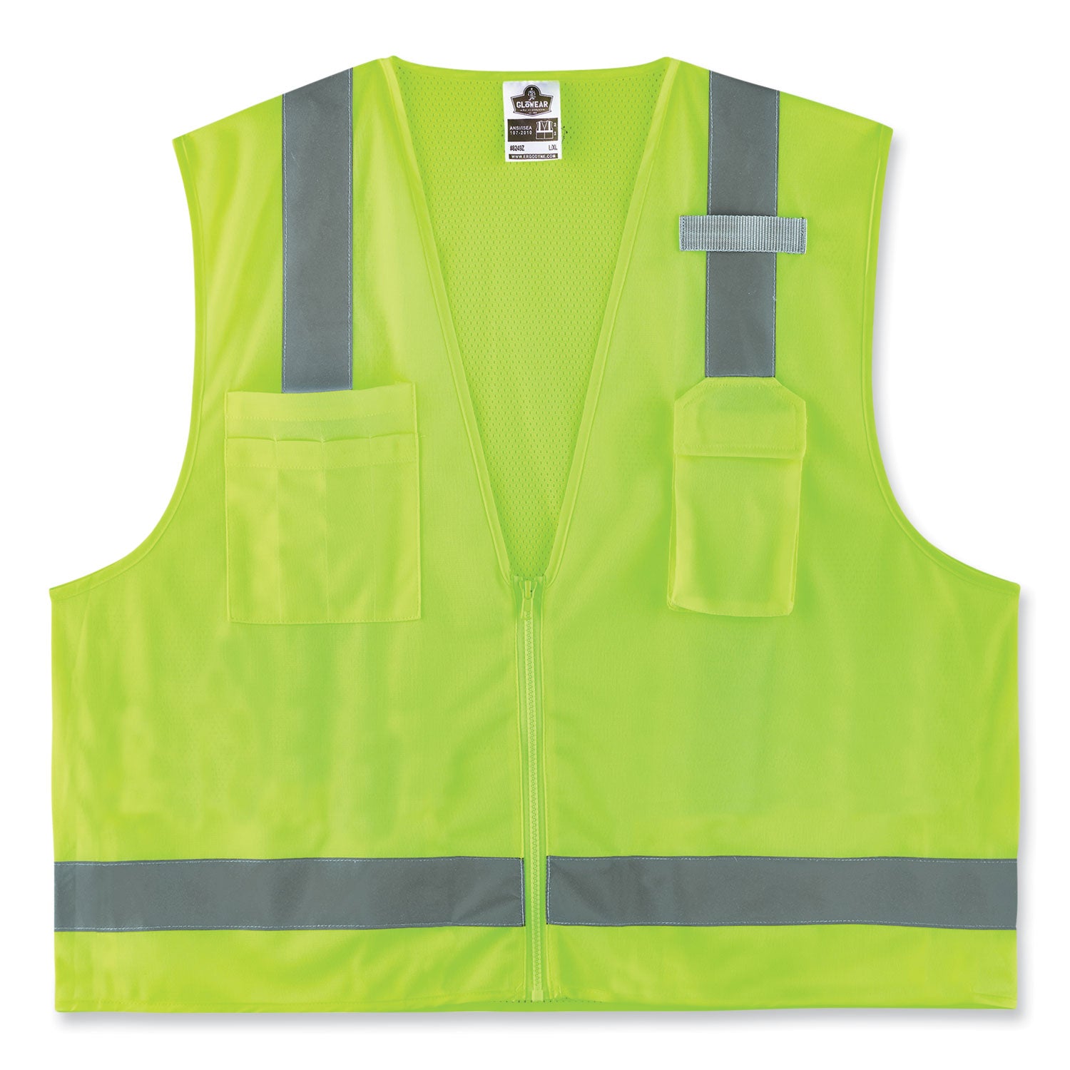 ergodyne GloWear 8249Z-S Single Size Class 2 Economy Surveyors Zipper Vest, Polyester, Large, Lime (24504)