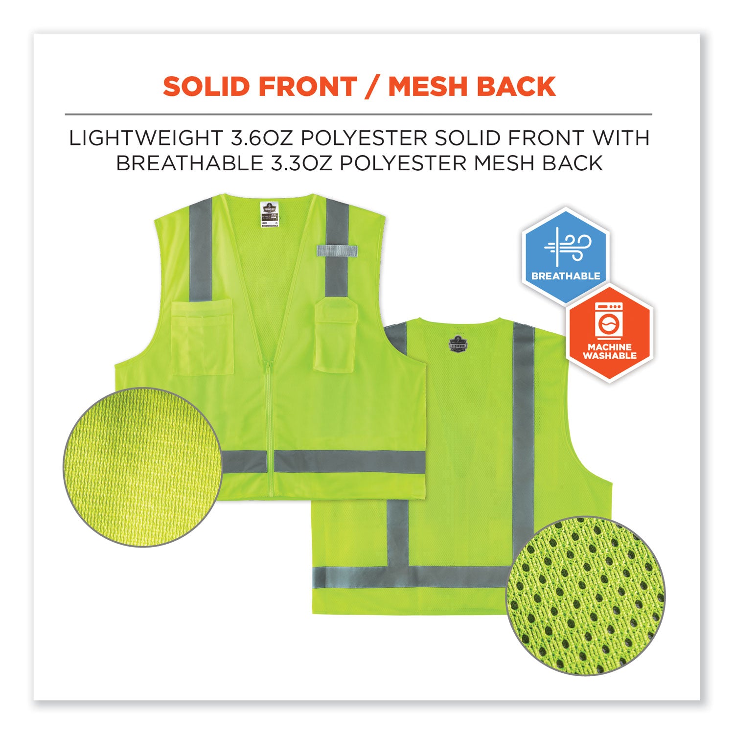 ergodyne GloWear 8249Z-S Single Size Class 2 Economy Surveyors Zipper Vest, Polyester, X-Large, Lime (24505)