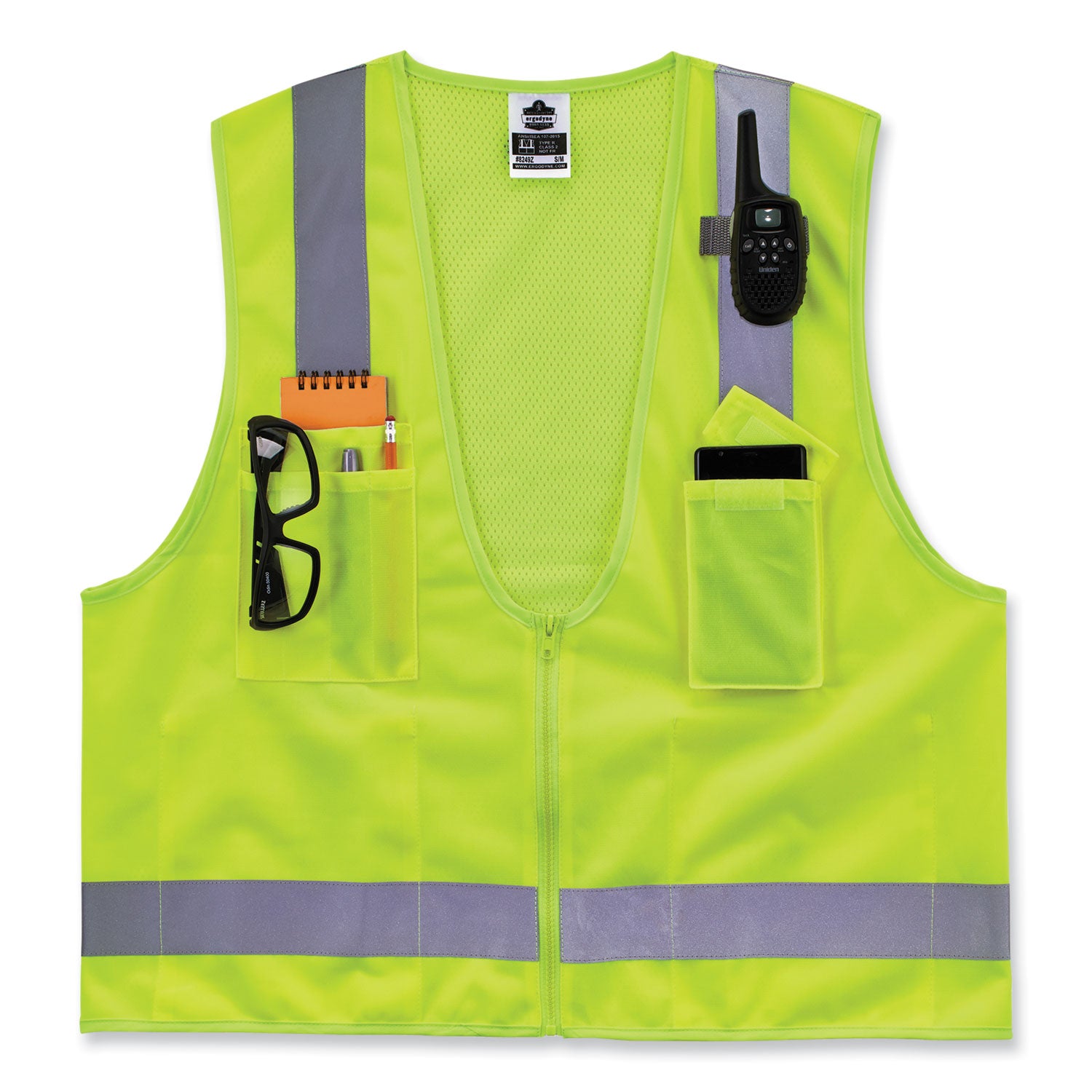 ergodyne GloWear 8249Z-S Single Size Class 2 Economy Surveyors Zipper Vest, Polyester, X-Large, Lime (24505)