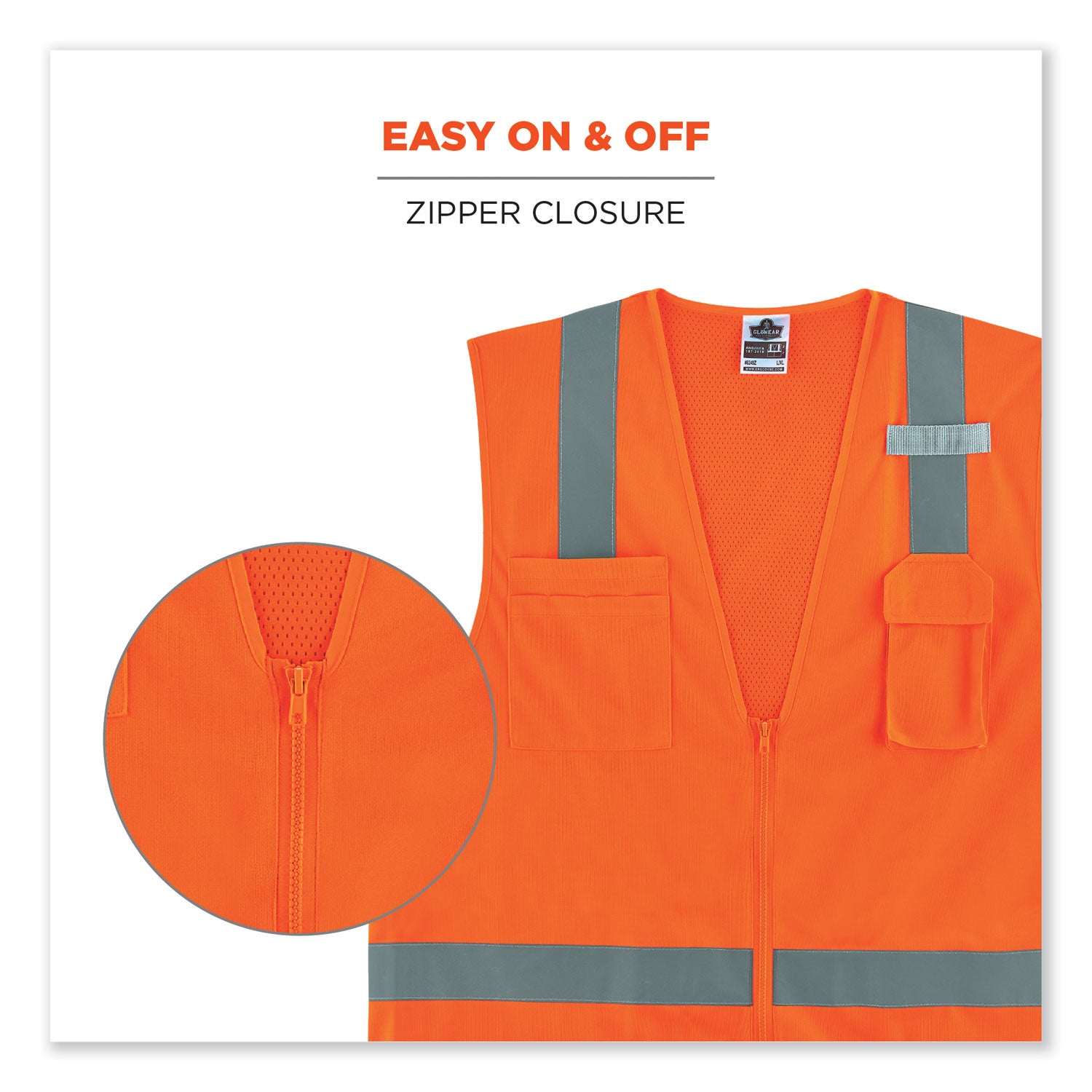 ergodyne GloWear 8249Z-S Single Size Class 2 Economy Surveyors Zipper Vest, Polyester, Small, Orange (24512)