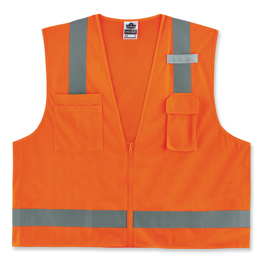 ergodyne GloWear 8249Z-S Single Size Class 2 Economy Surveyors Zipper Vest, Polyester, Large, Orange (24514)