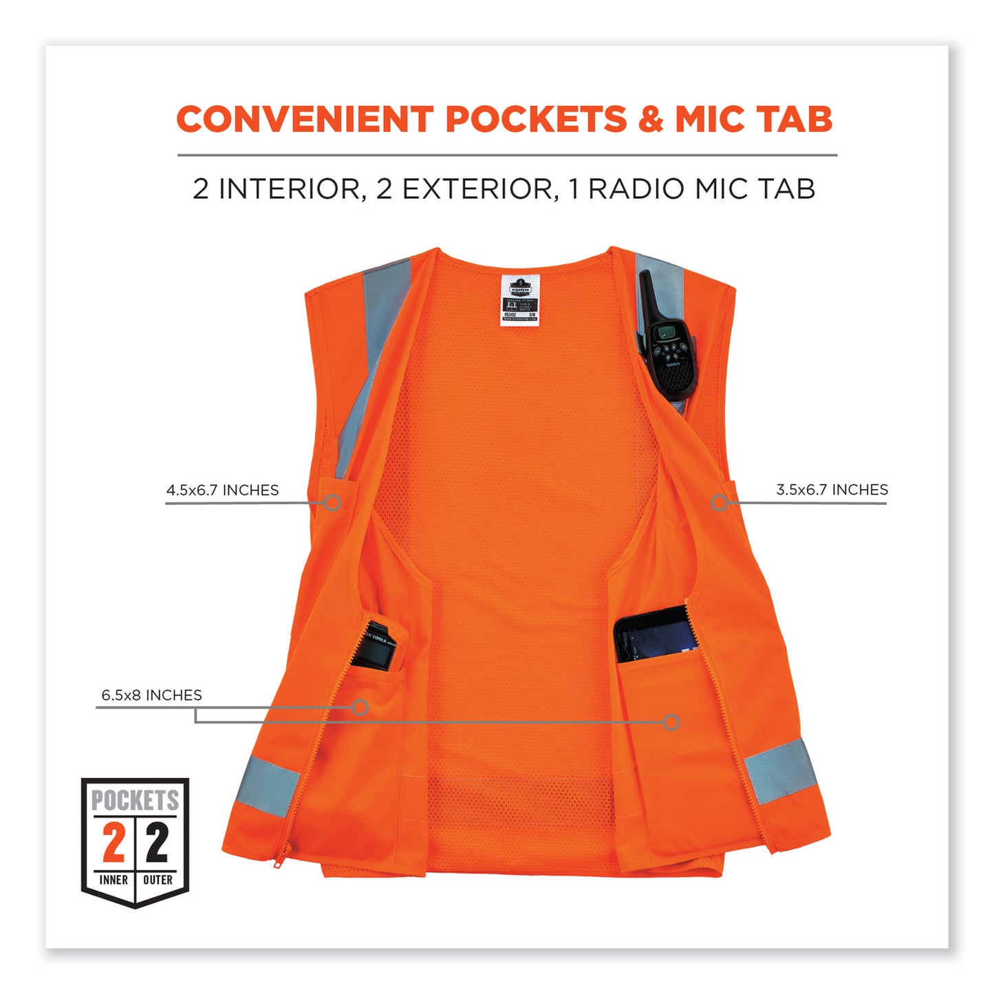 ergodyne GloWear 8249Z-S Single Size Class 2 Economy Surveyors Zipper Vest, Polyester, 2X-Large, Orange (24516)