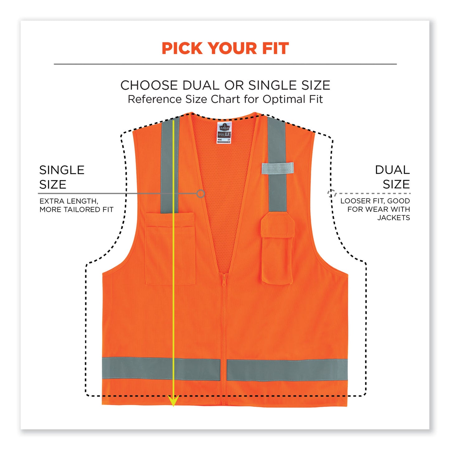 ergodyne GloWear 8249Z-S Single Size Class 2 Economy Surveyors Zipper Vest, Polyester, 2X-Large, Orange (24516)