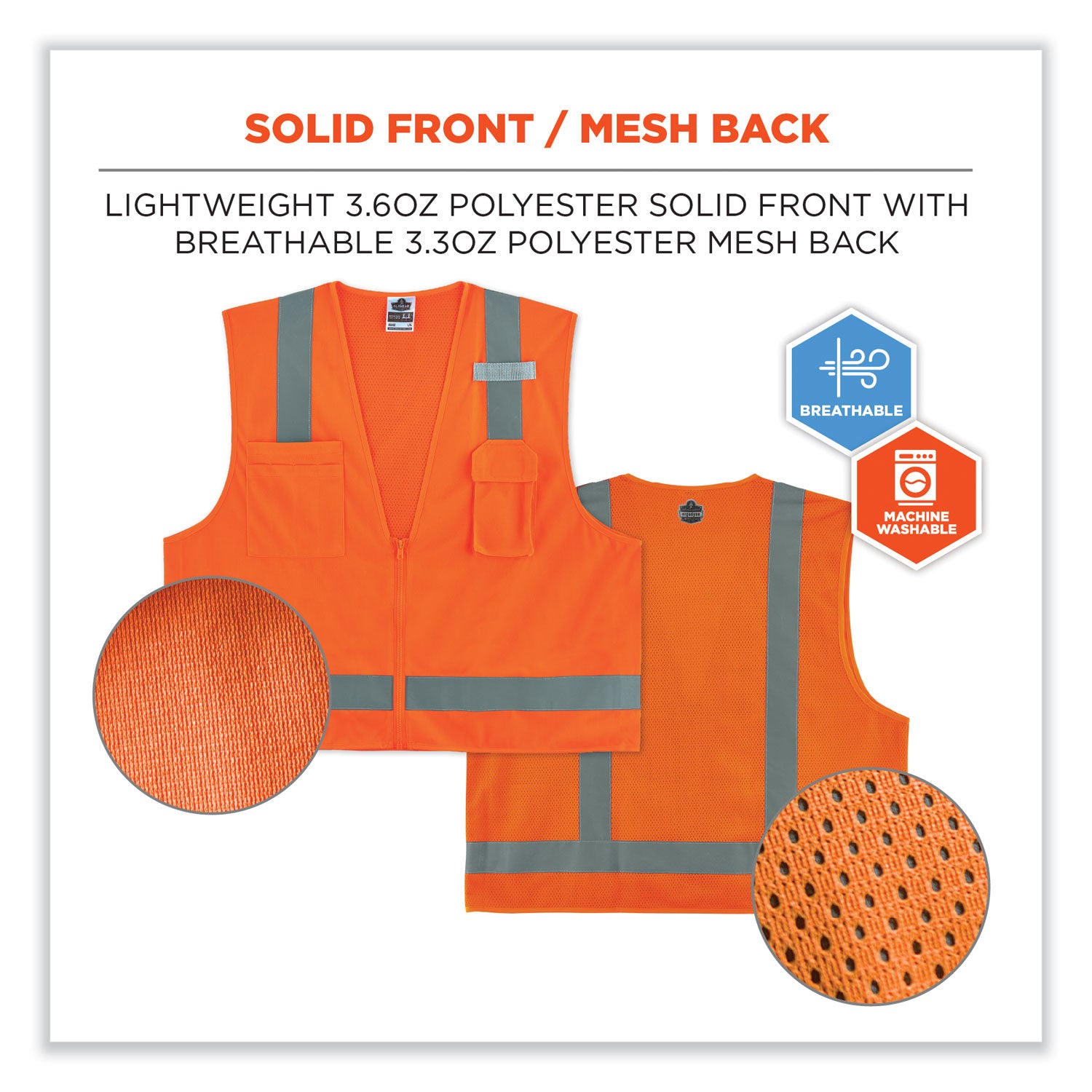 ergodyne GloWear 8249Z-S Single Size Class 2 Economy Surveyors Zipper Vest, Polyester, 3X-Large, Orange (24517)