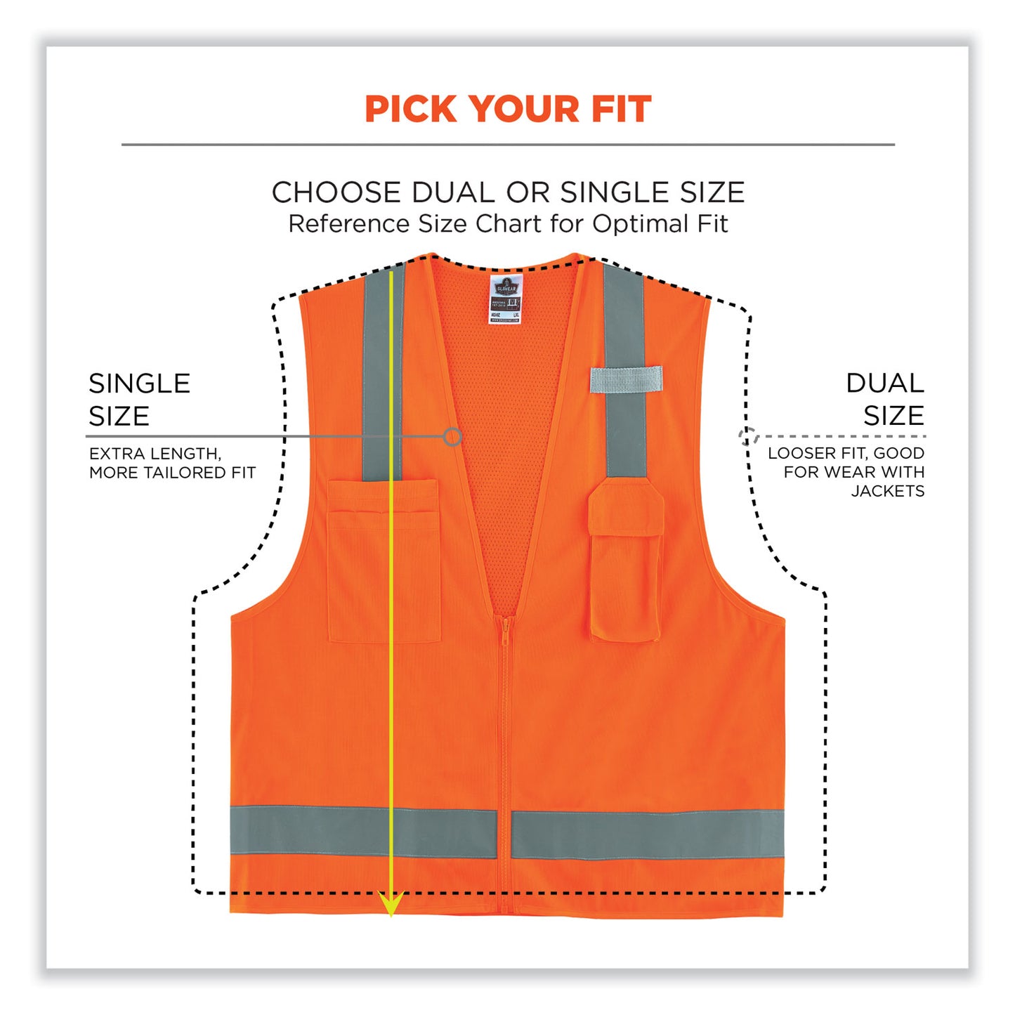 ergodyne GloWear 8249Z-S Single Size Class 2 Economy Surveyors Zipper Vest, Polyester, 3X-Large, Orange (24517)