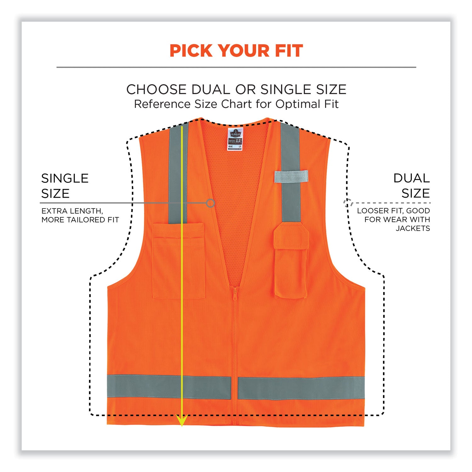 ergodyne GloWear 8249Z-S Single Size Class 2 Economy Surveyors Zipper Vest, Polyester, 3X-Large, Orange (24517)