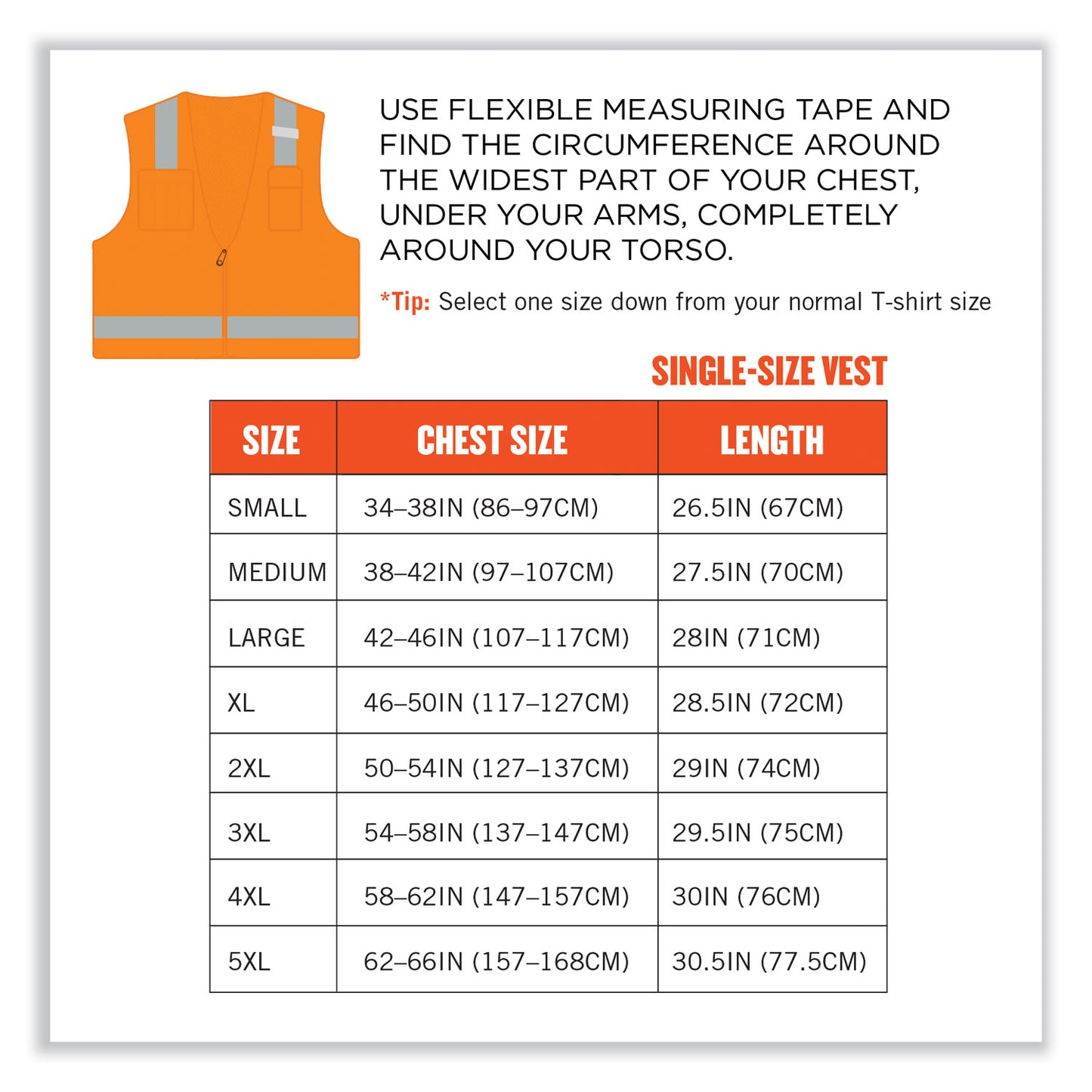 ergodyne GloWear 8249Z-S Single Size Class 2 Economy Surveyors Zipper Vest, Polyester, 4X-Large, Orange (24518)