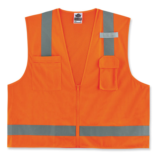 ergodyne GloWear 8249Z-S Single Size Class 2 Economy Surveyors Zipper Vest, Polyester, 4X-Large, Orange (24518)